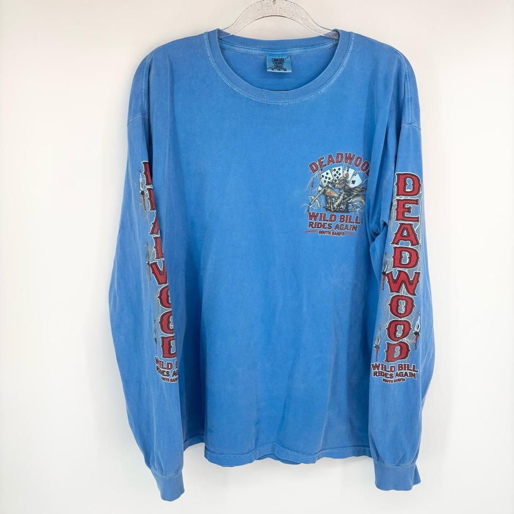 Deadwood South‎ Dakota Long Lightning Sleeve Size XL Poker Biker Blue Wild Bill